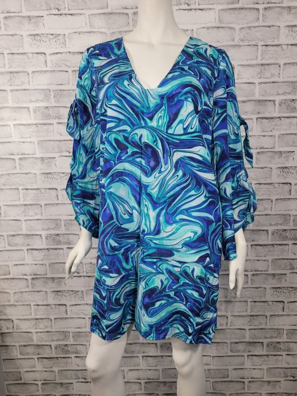 Lilly Pulitzer Avila Stretch Silk Mini Dress Ikat Blue Ocean Waves Size XL